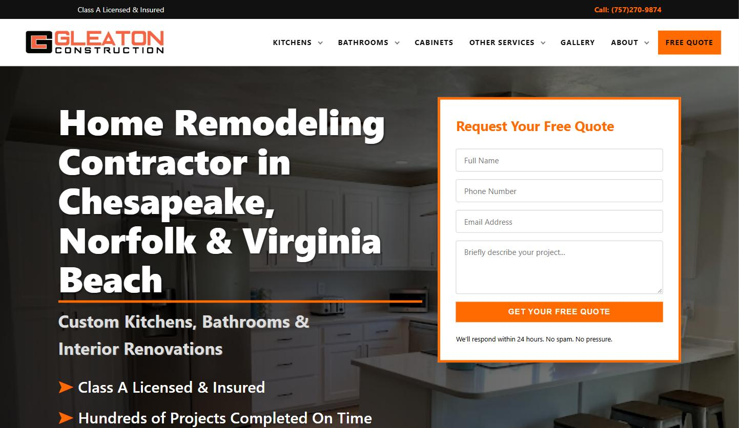 Homepage of the Gleaton Construction website
